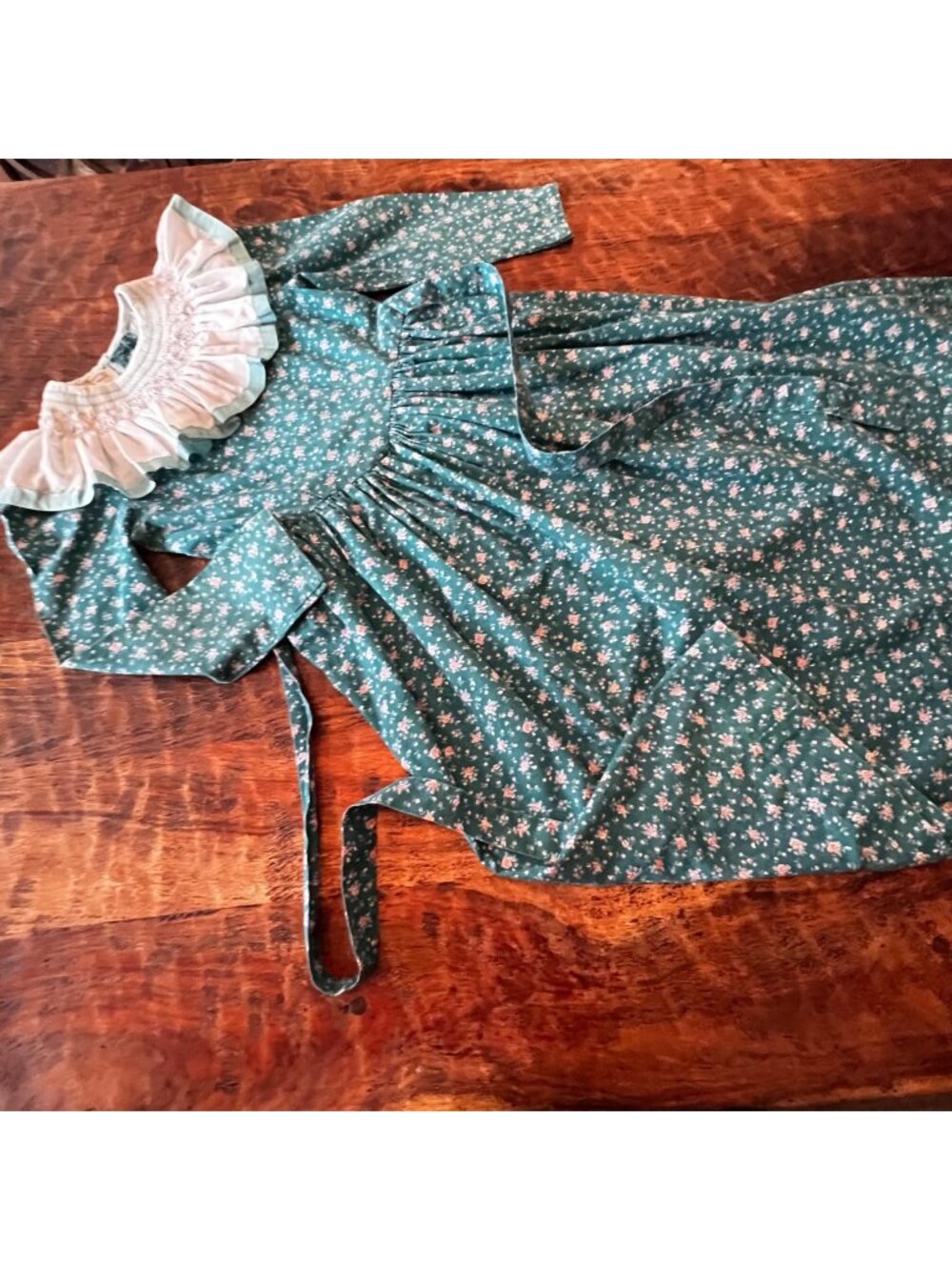 Handmade Girls Green Calico Vintage Dress M